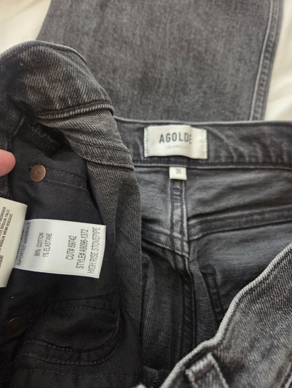 AGOLDE High Rise Stovepipe Straight Leg Black Wash Jeans Size 30 - Picture 7 of 7